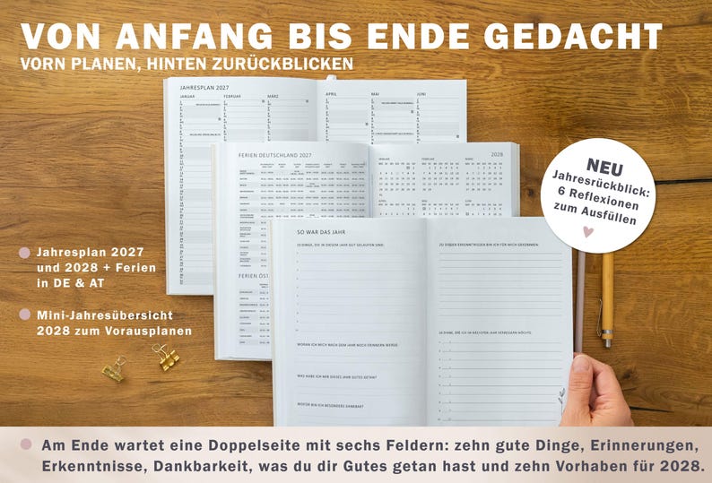 Planer 2027 Terminkalender mit Jahresübersicht Monatsplanung und Reflexion Wochenplaner als Softcover in Creme-Beige mit Blumen