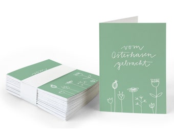 Cadeaukaartjes gebracht door de paashaas | Groen Wit | 25 mini-paaskaarten voor het labelen van paascadeaus | A7-vouwkaarten van gerecycled papier