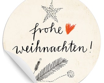 Weihnachtssticker klassisch, 24 frohe Weihnachten Aufkleber, Creme