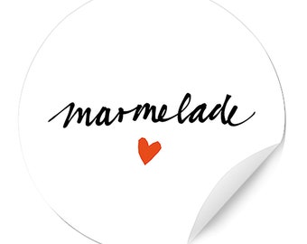 Marmeladenetiketten Weiß mit Herz | 24 Sticker im Handlettering Design | Etiketten für selbstgemachte Marmelade & Einmachgläser