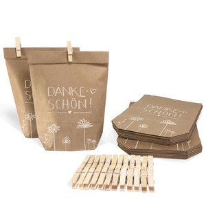 24 sacs cadeaux - Merci | pour les cadeaux de mariage, de baptême, de confirmation et de communion | 14 cm x 22 cm | avec mini pinces