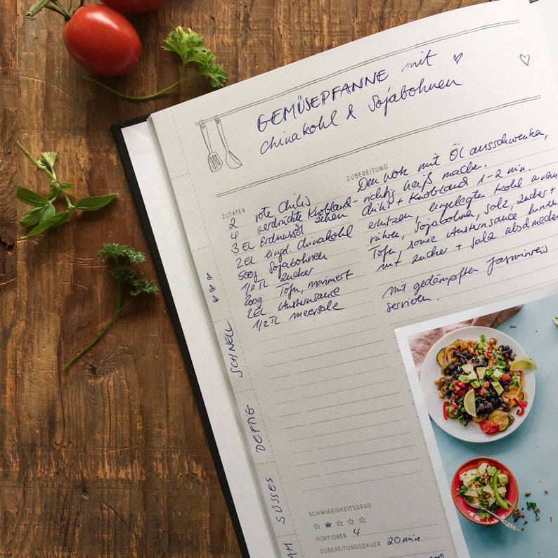 Large all-inclusive recipe book in A4 for you to write yourself DIY Cookbook School board design FSC paper, hardcover, 21 x 30 cm image 4