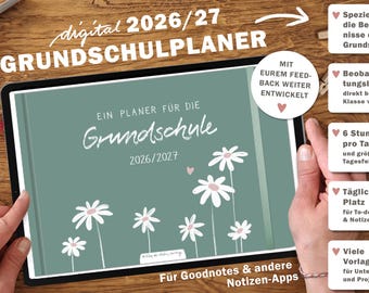 Grundschulplaner digital 2026 2027 | digitaler PDF Lehrerkalender für iPad & GoodNotes | Schuljahr 26/27 | Mint Grün