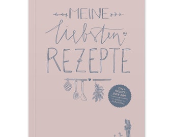 Livre de recettes A5 à écrire soi-même - Mes recettes préférées | Livre de recettes DIY, idée cadeau | Design en bleu rose | Papier FSC, couverture souple