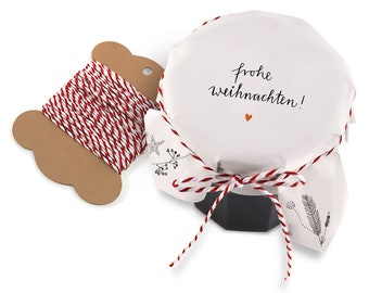 25 Marmeladendeckchen - frohe Weihnachten! - für Weihnachtsgeschenke, Recyclingpapier Abreißblock, Weiß