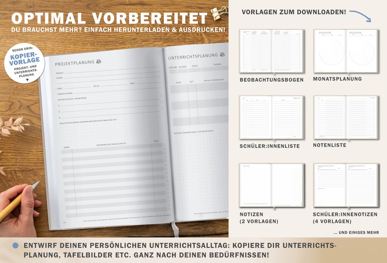 Grundschulplaner 2024 2025 A4 Lehrerkalender für Unterrichtsvorbereitung & Planung Lehrerplaner Schuljahr 2024/25 21x30 cm, grau weiß Bild 6