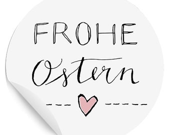 Ostersticker frohe Ostern | 24 Aufkleber für Ostergrüße im DIY Design mit Herz | Osteraufkleber für Kinder, Mädchen & Erwachsene | Weiß Rosa