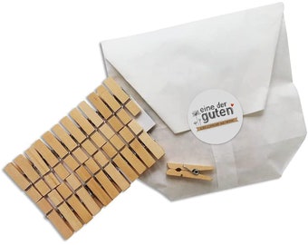 Mini pegs made of FSC wood for crafting, 24 clothespins, 35 mm thick, for decoration, photos and advent calendars, plastic-free packaging