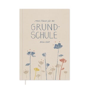 Grundschulplaner 2026 2027, nachhaltiger A5 Softcover Lehrerkalender FSC Papier, klimaneutral, creme blau