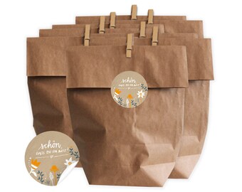 Gift bags SET with 24 stickers in beige, kraft paper bags, & mini clips, nice that you are there, for gifts, as a thank you