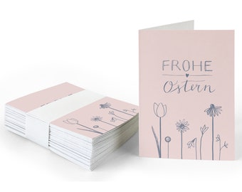 Étiquette cadeau joyeuses Pâques | Rose Bleu | 25 mini cartes de Pâques originales pour étiqueter les cadeaux de Pâques | Cartes pliantes A7 en papier recyclé