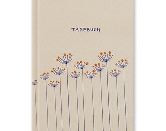 Diario A5 - quaderno a righe per adulti, ragazze e adolescenti | 120 pagine, carta riciclata | Copertina rigida con segnalibro | Beige con fiori