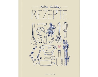 Livre de recettes A5 à écrire soi-même - Mes recettes préférées | Livre de recettes DIY, idée cadeau | Design en jaune bleu | Papier recyclé, couverture souple