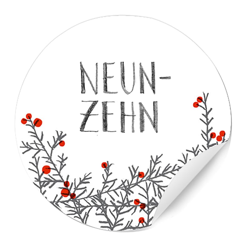 24 Advent calendar numbers stickers round White Grey Red 40 mm Handlettering design with berries image 1