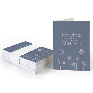 Étiquette cadeau joyeuses Pâques | Bleu Rose | 25 mini cartes de Pâques originales pour étiqueter les cadeaux de Pâques | Cartes pliantes A7 en papier recyclé