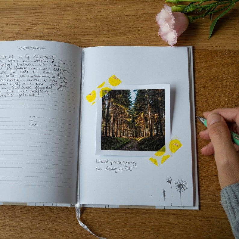Tagebuch A5 ein Momentesammler Eintragbuch für die schönsten Augenblicke, Erinnerungen, Erlebnisse, Anekdoten Hardcover weiß beige Bild 4