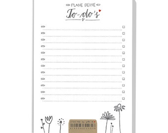 A6 organizer to-do pad - recycled paper notepad, notepad, shopping list, 50 sheets of tear-off pad, white beige, for kitchen, team & shared apartment