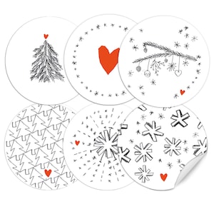 Autocollants de Noël, 24 autocollants de décoration de Noël, ronds 40 mm, blancs