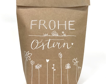 Ostertüten Set - Frohe Ostern - 12 bedruckte Kraftpapiertüten als Osternest Alternative, Geschenktüten für Ostergrüße, Geschenke & Giveaways