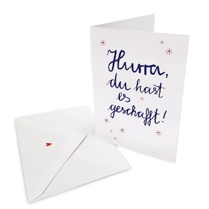Gefeliciteerd kaart - Hoera, het is je gelukt! | Wenskaart voor examens, middelbare schooldiploma, diploma, afstuderen, rijbewijs | Vouwkaart met envelop