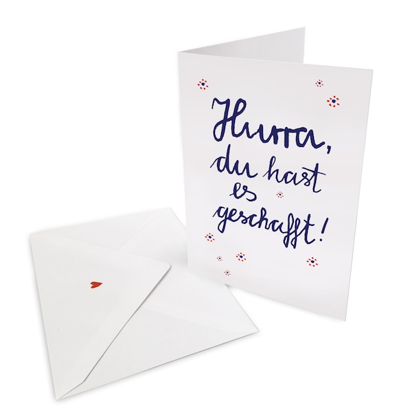 Greeting card - Hurray, you did it! | Greeting card for exam, Abitur, diploma, degree, driver's license | Folded card with envelope