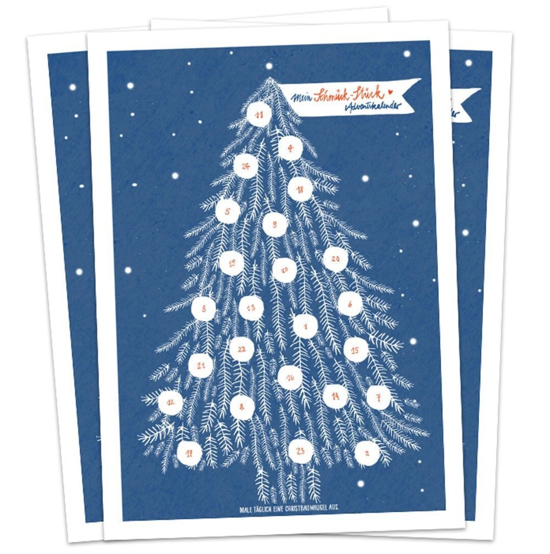 Mini advent calendar 5 postcards with tree balls to color etsy
