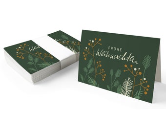 Étiquettes cadeaux Joyeux Noël | Vert | 25 mini cartes de Noël originales pour cadeaux de Noël | Cartes pliantes A7 en papier recyclé