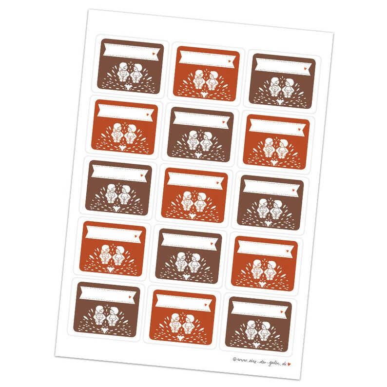 fellow donkey 15 rectangular free text stickers Labels for self-labeling School gifts Retro Design in Red Brown White 48 x 61 cm