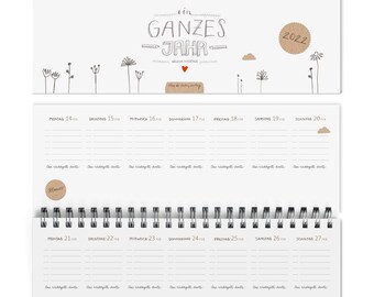 Bureaukalender ongedateerd in vintage design | Een heel jaar | Liggend formaat, wit, milieuvriendelijk gemaakt van FSC-papier | Weekplanner, afsprakenplanner