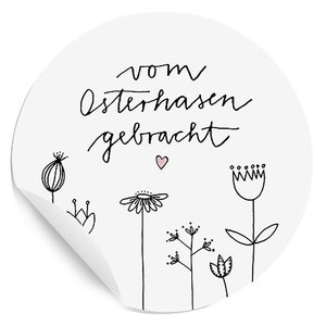 Ostersticker vom Osterhase gebracht | 24 runde Aufkleber für Ostergrüße | lustige Osteraufkleber im Blumen DIY Design mit rosa Herz  |  Weiß