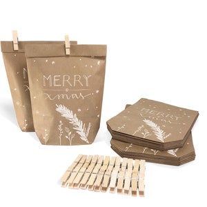 24 sacs cadeaux - joyeux Noël | Sacs de Noël comme alternative à l'emballage cadeau pour les cadeaux et les biscuits | 14 cm x 22 cm | incl. mini pinces