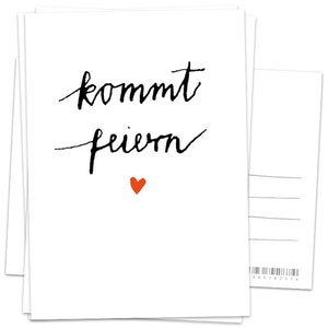 50 Einladungskarten - Kommt feiern! | Schwarz Weiß mit Herz  | vielseitige Recyclingpapier Einladungen für Hochzeit, Geburtstag, Jubiläum