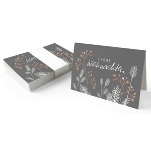 Geschenkanhänger frohe Weihnachten | Grau | 25 originelle mini Weihnachtskarten für Weihnachtsgeschenke | A7 Recyclingpapier Klappkarten
