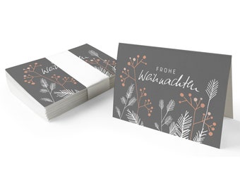 Geschenkanhänger frohe Weihnachten | Grau | 25 originelle mini Weihnachtskarten für Weihnachtsgeschenke | A7 Recyclingpapier Klappkarten