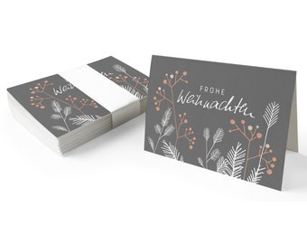 Cadeaukaartjes Vrolijk kerstfeest | Grijs | 25 originele mini-kerstkaarten voor kerstcadeaus | A7-vouwkaarten van gerecycled papier