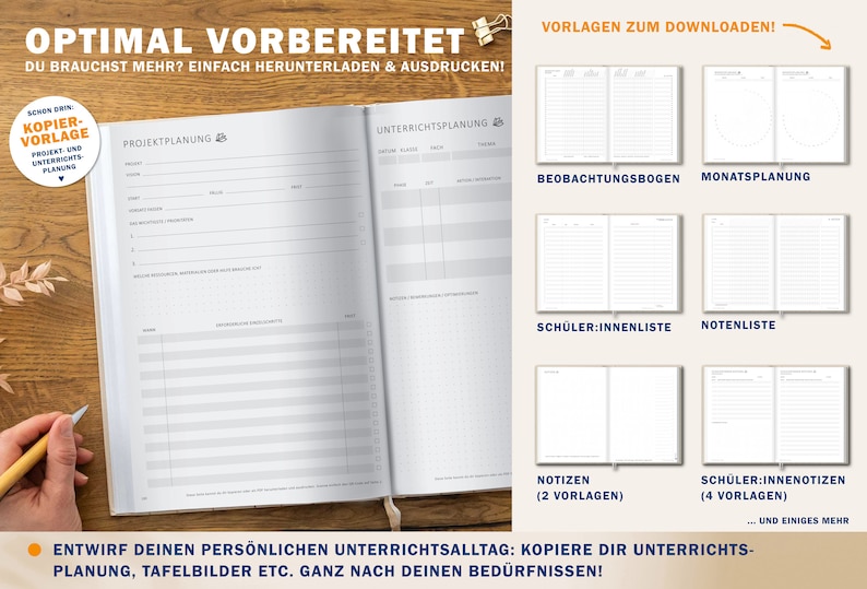 Lehrerkalender 2024 2025 A4 Lehrerplaner für Unterrichtsvorbereitung & Planung Schulplaner für Schuljahr 2024/25 21x30 cm, creme beige Bild 6