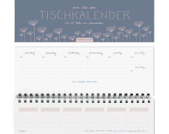 Desk calendar undated in vintage design - everything included | Landscape format, blue pink, environmentally friendly made from FSC paper | Weekly planner, appointment planner