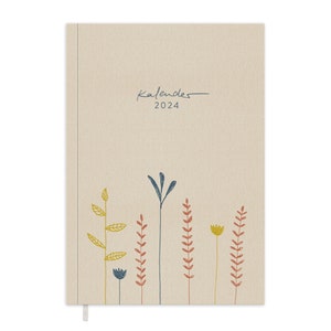 Appointment calendar A5 - Calendar 2024 | Weekly planner and notebook for more mindfulness | Softcover pocket calendar | Cream Beige Blue Red Yellow