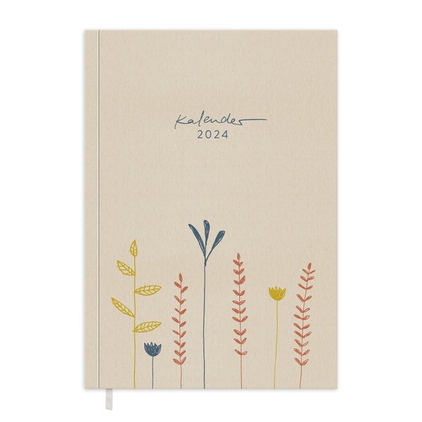 Terminkalender A5 - Kalender 2024 | Wochenplaner und Notizbuch für mehr Achtsamkeit | Softcover Taschenkalender | Creme Beige Blau Rot Gelb