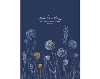 Lehrerkalender 2026 2027, nachhaltiger flexibler A5 Softcover Lehrerplaner, FSC Papier, klimaneutral, mit Leseband, blau weiß orange