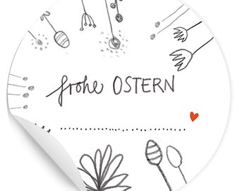 Ostersticker frohe Ostern ... | 24 Aufkleber für Ostergrüße Handlettering DIY Stil | Osteretiketten für Kinder & Erwachsene | Weiß Grau