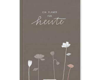 Appointment calendar A5 - calendar without year landscape | Weekly planner and mindfulness notebook | Hardcover pocket calendar | Gray Beige White, Flowers