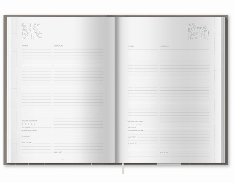 Großes alles-drin Rezeptbuch in A4 zum Selberschreiben DIY Kochbuch Blumen Design in Beige Weiß Rosa FSC Papier, Hardcover, 21 x 30 cm Bild 7