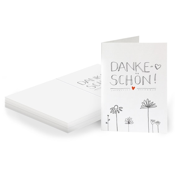 Geschenkanhänger Dankeschön | Weiß mit Blumen | 25 originelle mini Dankeskarten zum Geschenke Beschriften | A7 Recyclingpapier Klappkarten