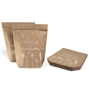 12 sacs cadeaux - Joyeux Noël | Sacs de Noël comme alternative à l'emballage cadeau pour les cadeaux et les biscuits | 14 cm x 22 cm | beige blanc