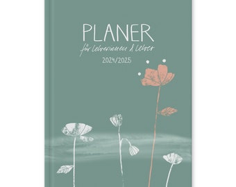 Lerarenkalender 2024 2025 | A5 lerarenplanner voor lesvoorbereiding en -planning | Schoolplanner voor schooljaar 2024/25 | mint wit roze