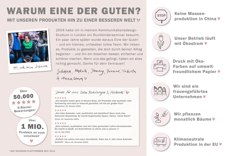 Eine der Guten Verlag für nachhaltige Notizbücher und Planer klimaneutral produziert ohne Massenproduktion