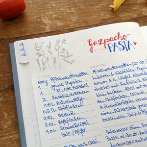 Rezeptbuch A5 zum Selberschreiben Selbstgemacht DIY Kochbuch, Geschenkidee Blau Rosa Ähren Design FSC Papier, Softcover Bild 6