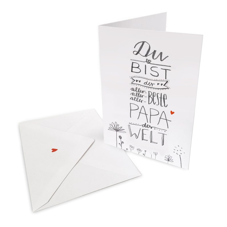 Father's Day card for the best dad in the world Greeting card with envelope for Father's Day, birthday White grey with flowers Hand lettering image 1