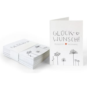 Cadeaubon Gefeliciteerd! Wit | 25 originele mini bloemen wenskaarten om cadeau te verpakken | A7 gerecyclede papieren vouwkaarten